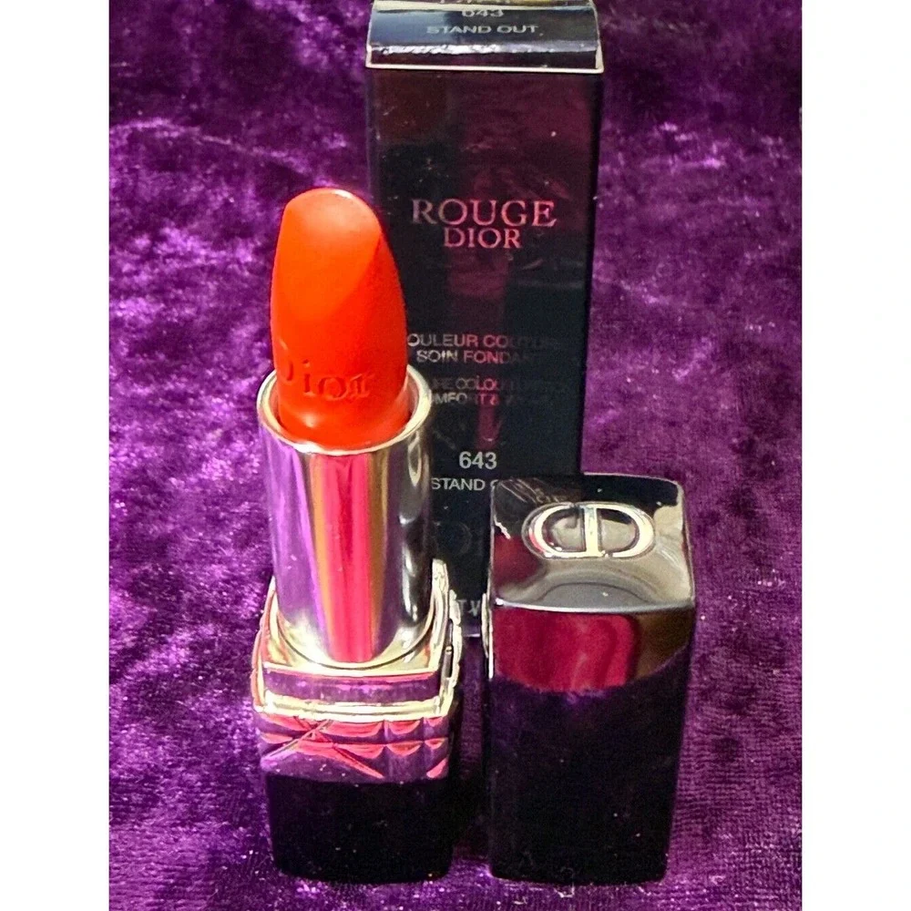 Dior Rouge Lipstick 643 STAND OUT Orange Full Size HTF‎ Cosmetic